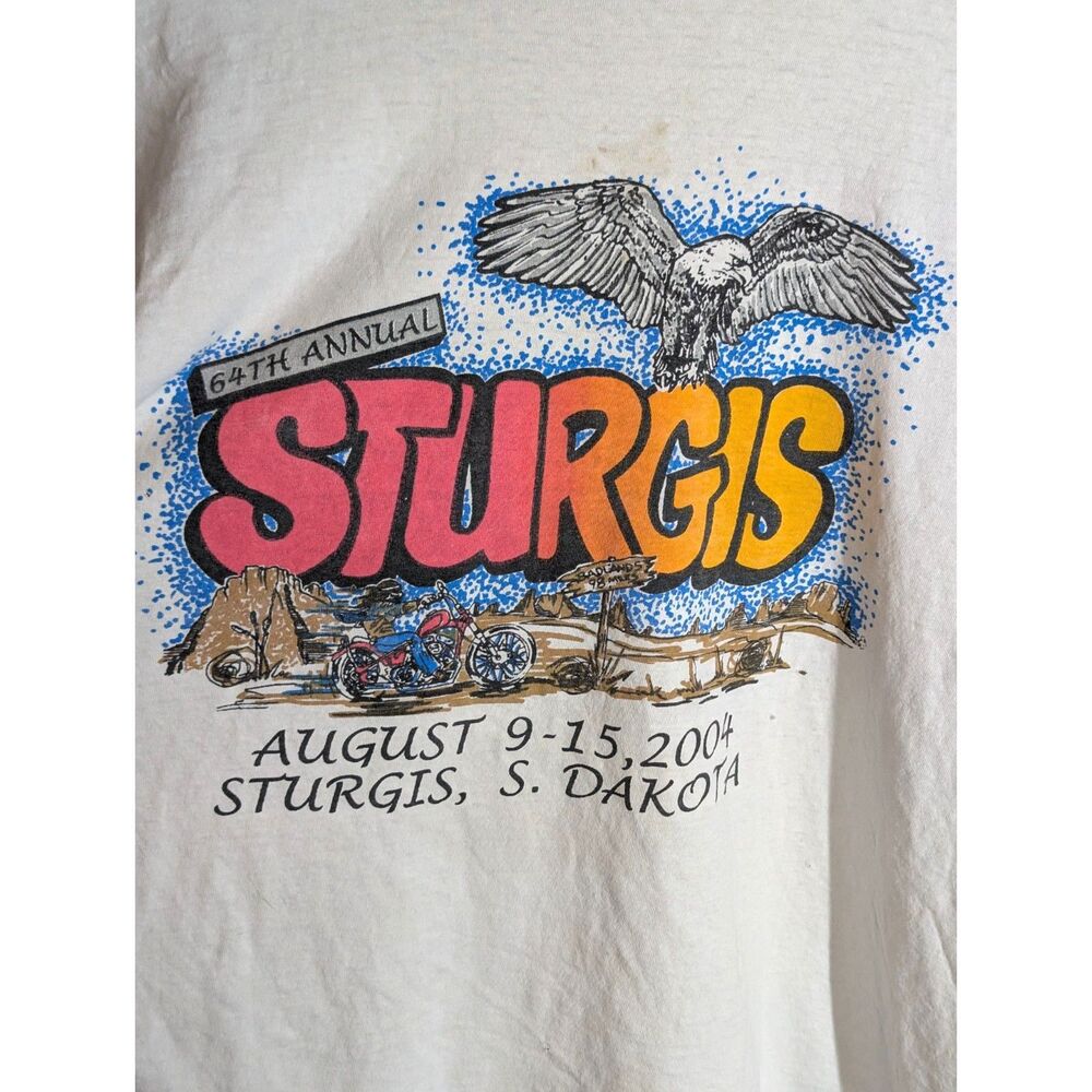 Vintage Thrashed Sturgis 2004 Motorcycle T Shirt Sz 3XL Cotton Made in USA 64th - Picture 16 of 16